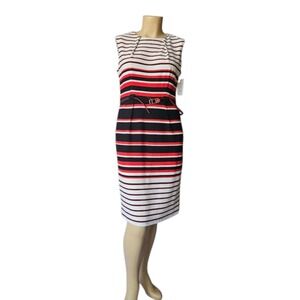 Shelby & Palmer Womens Striped Sleeveless Belted Sheath Dress Red Black White 16
